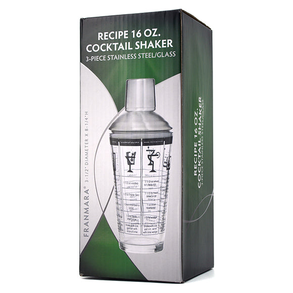 RECIPE COCKTAIL SHAKER STAINLESS STEEL/GLASS 16OZ