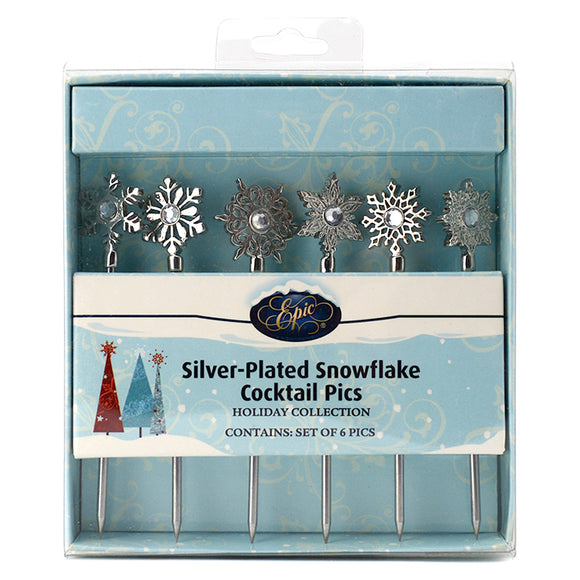 SILVER-PLATED SNOWFLAKE COCKTAIL PICKS SET OF 6