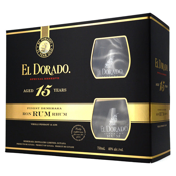 EL DORADO AGED 15 YEARS GIFT PACK 750ML + 2 GLASSES